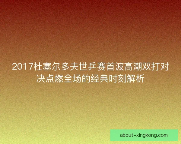 2017杜塞尔多夫世乒赛首波高潮双打对决点燃全场的经典时刻解析